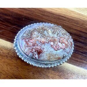 Vintage Silver "Crazy Lace" Agate Brooch